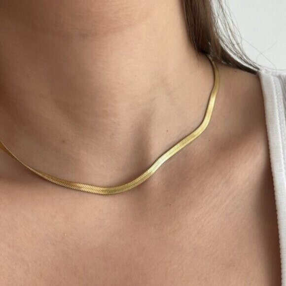 Jewelry - Classic Herringbone Necklace Waterproof Gold Chain Necklace Beautiful Necklace